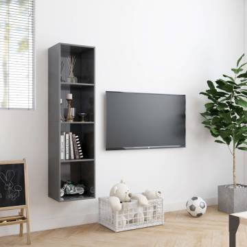 High Gloss Grey Book Cabinet & TV Cabinet | Hipo Market