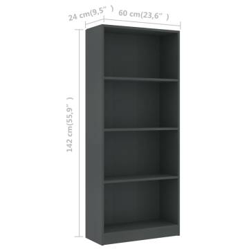 4-Tier Book Cabinet Grey - Modern Engineered Wood Design