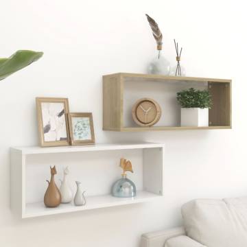 Wall Cube Shelf Set - White & Sonoma Oak | 60x15x23 cm