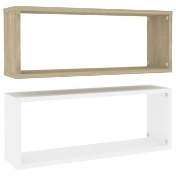 Wall Cube Shelf Set - White & Sonoma Oak | 60x15x23 cm