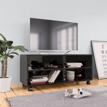 High Gloss Black TV Cabinet with Castors | 90x35x35 cm