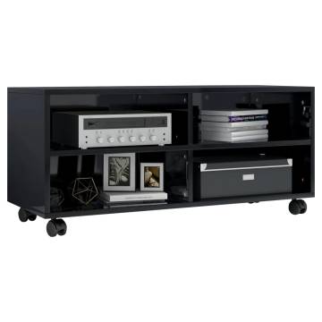 High Gloss Black TV Cabinet with Castors | 90x35x35 cm