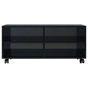 High Gloss Black TV Cabinet with Castors | 90x35x35 cm