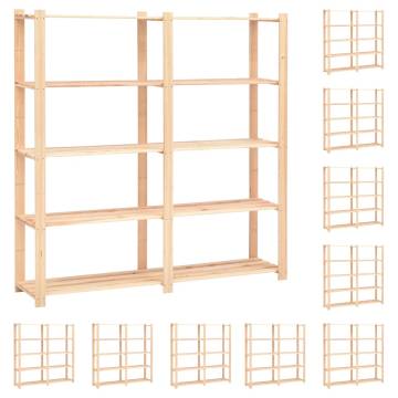 5-Tier Storage Racks - 10 pcs Solid Pinewood | Durable & Spacious