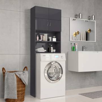 High Gloss Grey Washing Machine Cabinet - Stylish Storage Solution