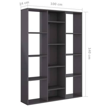 High Gloss Grey Room Divider Book Cabinet - 100x24x140 cm