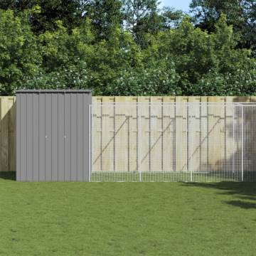 Dog House with Run - Light Grey Galvanised Steel 165x1271 cm