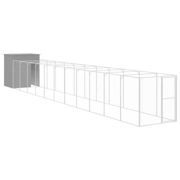 Dog House with Run - Light Grey Galvanised Steel 165x1271 cm