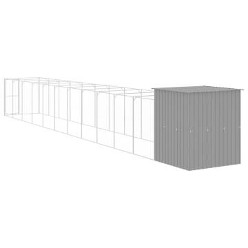 Dog House with Run - Light Grey Galvanised Steel 165x1271 cm