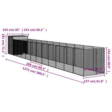 Dog House with Run - Light Grey Galvanised Steel 165x1271 cm