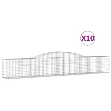 Arched Gabion Baskets Set of 10 - Galvanised Iron 400x50x60/80cm