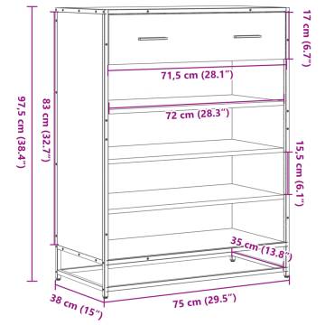 Elegant Grey Sonoma Shoe Cabinet - 75x38x97.5 cm