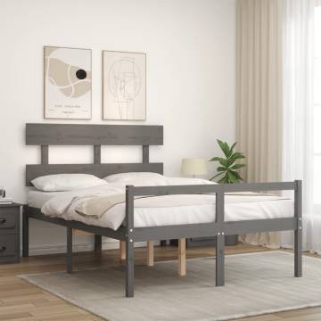 Grey Double Bed Frame with Headboard - Solid Pine Wood