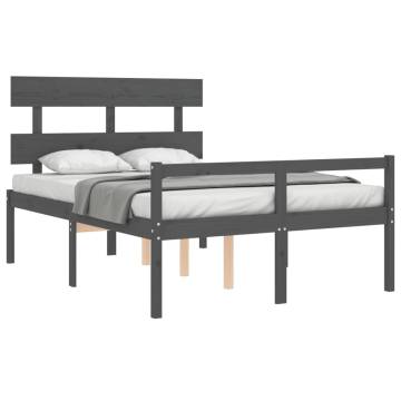 Grey Double Bed Frame with Headboard - Solid Pine Wood