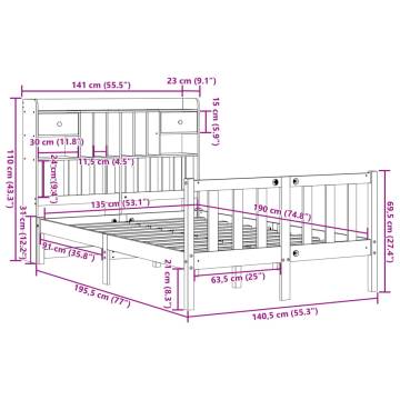 Bookcase Bed 135x190 cm Double Solid Pine | Hipomarket UK