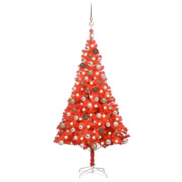 Red 180 cm Pre-lit Christmas Tree with Ball Set - HipoMarket