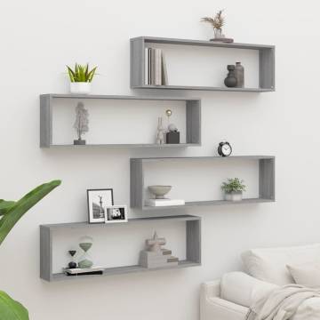 Wall Cube Shelves - 4 pcs Grey Sonoma, 100x15x30 cm