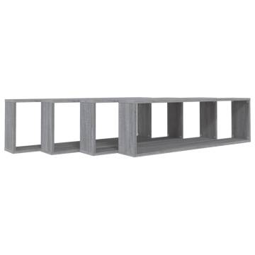 Wall Cube Shelves - 4 pcs Grey Sonoma, 100x15x30 cm