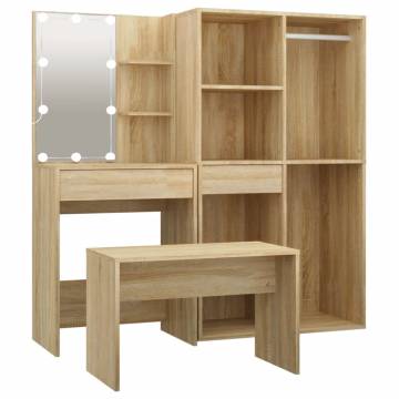 Dressing Table Set with LED - Sonoma Oak Wood | HipoMarket UK