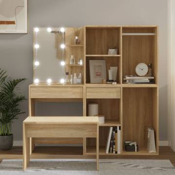 Dressing Table Set with LED - Sonoma Oak Wood | HipoMarket UK