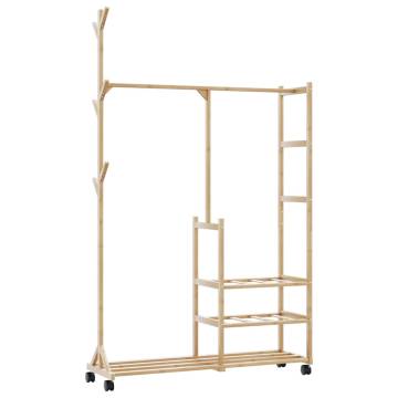 Bamboo Clothes Rack with Shelves & Wheels | 100x38x175.5 cm