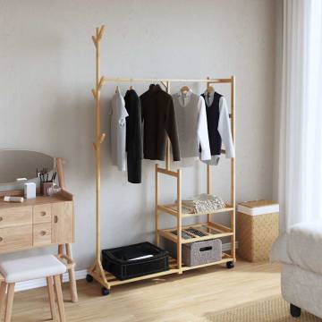 Bamboo Clothes Rack with Shelves & Wheels | 100x38x175.5 cm