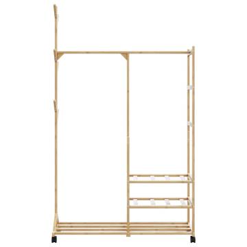 Bamboo Clothes Rack with Shelves & Wheels | 100x38x175.5 cm