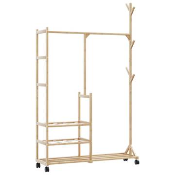 Bamboo Clothes Rack with Shelves & Wheels | 100x38x175.5 cm