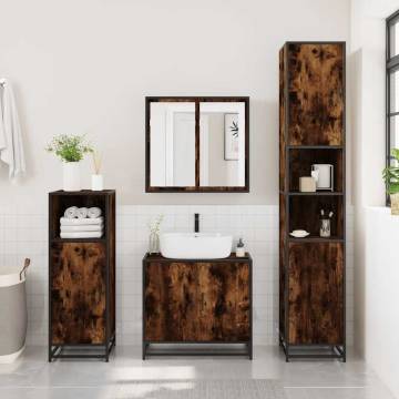 Stylish Smoked Oak Bathroom Mirror Cabinet - 65x20x60 cm