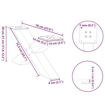 X-Shaped Coffee Table Legs - Anthracite Steel 70x(30-31) cm