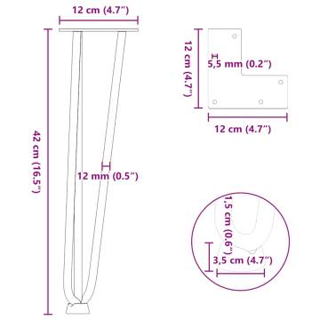 Hairpin Table Legs - 4 pcs Natural Steel 42 cm | HipoMarket