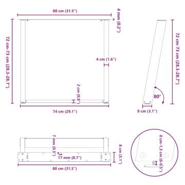 Anthracite Dining Table Legs - U-Shaped Steel Design