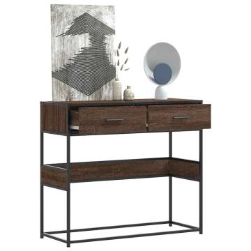 Brown Oak Console Table - Engineered Wood 90x35x80 cm