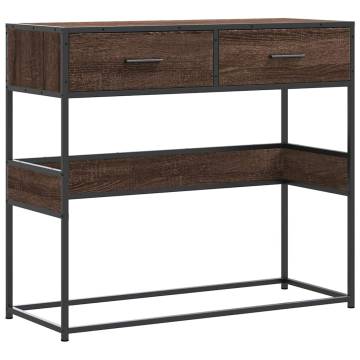 Brown Oak Console Table - Engineered Wood 90x35x80 cm