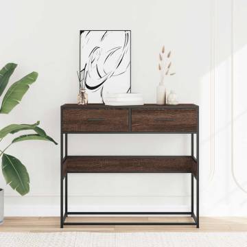 Brown Oak Console Table - Engineered Wood 90x35x80 cm