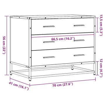 Stylish Black Drawer Cabinet - 70x41x56 cm Engineered Wood