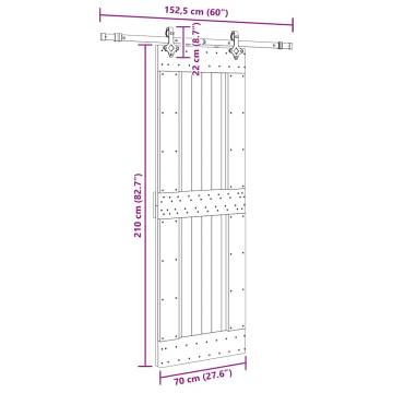 Solid Pine Sliding Door with Hardware Set - 70x210 cm