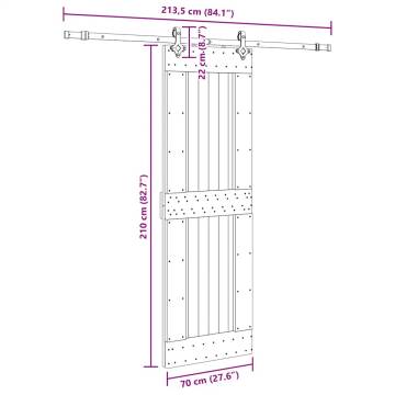 Solid Wood Pine Sliding Door with Hardware Set - 70x210 cm