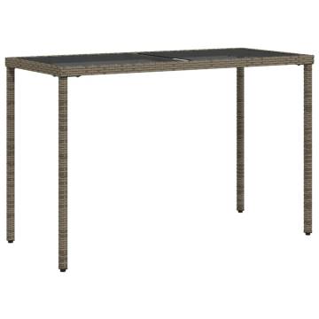 Garden Table with Glass Top - Grey Poly Rattan | 115x54x74 cm