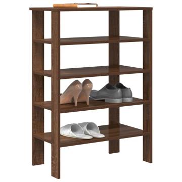 Brown Oak Shoe Rack - Engineered Wood, 61x32x87.5 cm