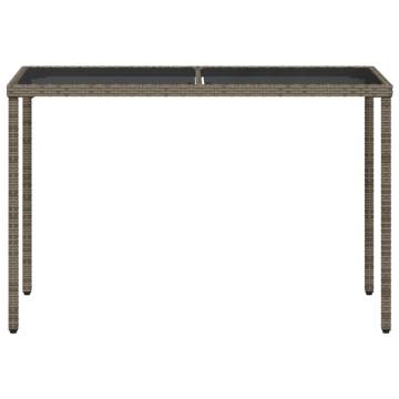 Garden Table with Glass Top - Grey Poly Rattan | 115x54x74 cm