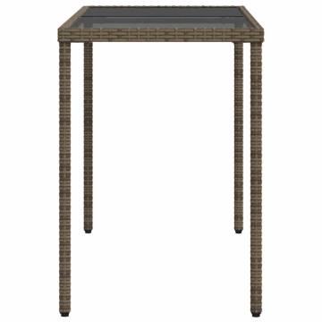 Garden Table with Glass Top - Grey Poly Rattan | 115x54x74 cm