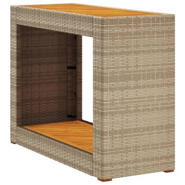 Beige Garden Side Table with Wooden Top - 100x40x75 cm