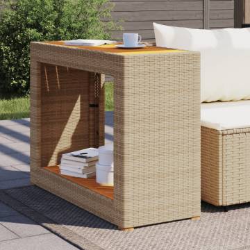 Beige Garden Side Table with Wooden Top - 100x40x75 cm