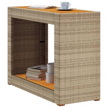 Beige Garden Side Table with Wooden Top - 100x40x75 cm