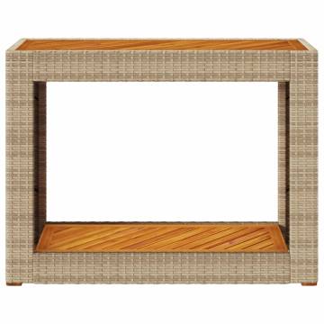 Beige Garden Side Table with Wooden Top - 100x40x75 cm