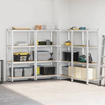 4-Layer Storage Shelves - Silver Steel & Engineered Wood