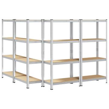 4-Layer Storage Shelves - Silver Steel & Engineered Wood