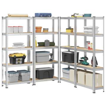 5-Layer Storage Shelves (4 pcs) - Silver Steel & Engineered Wood