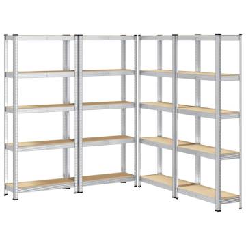 5-Layer Storage Shelves (4 pcs) - Silver Steel & Engineered Wood